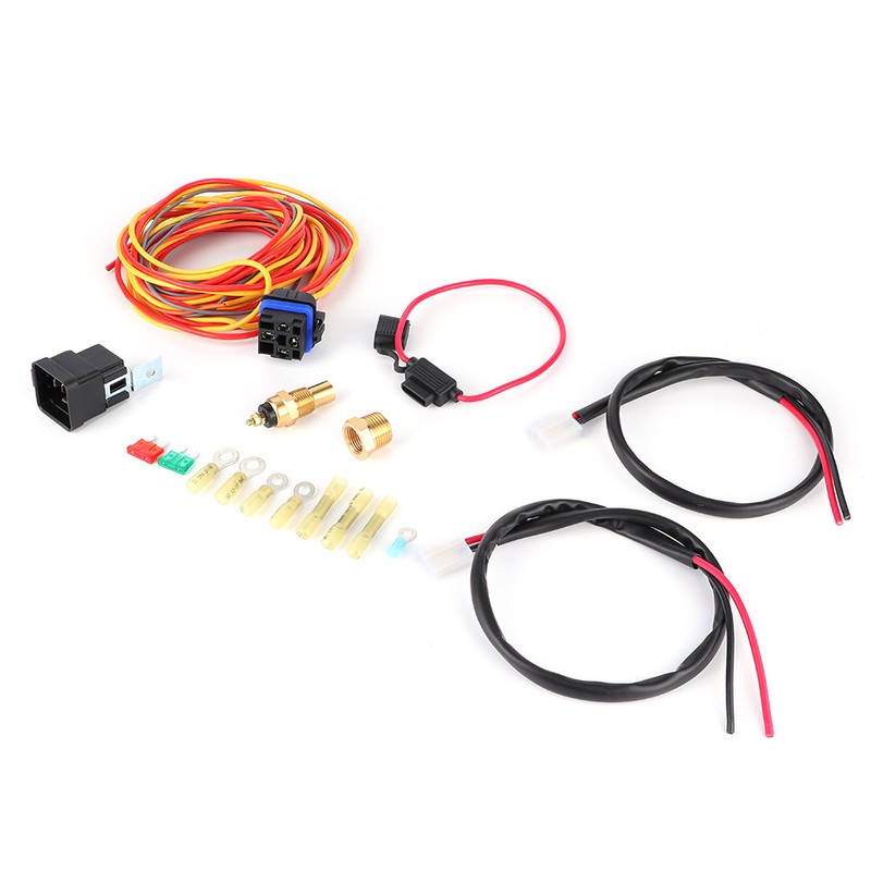 Electric Cooling Fan Wiring Harness Kit Dual Single 165/185 W/Thermostat