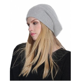 Prettystern Damen 100% Kaschmir-Wolle weich warm Cashmere Beanie Mütze hell-Grau