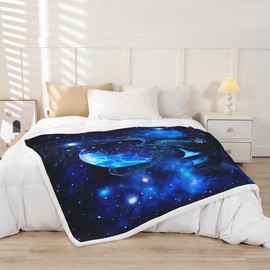 Galaxy Dragon Sherpa Blanket Chic Outer Space Starry Sky Fleece Throw Blanket Jungle Animals Dragon Fuzzy Blanket for Bed Soft Couch Children Bedroom Decor Blue Black Plush Blanket Throw 50"x60"