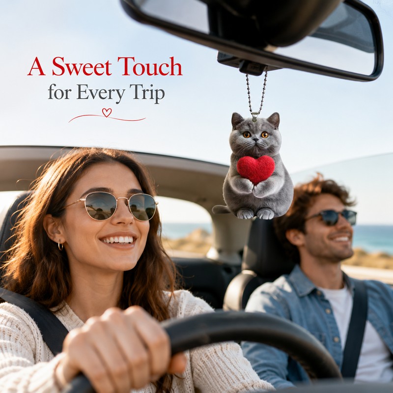 Cute Cat Car Pendant for Rearview Mirror Decor – 2D