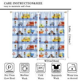 Kids Cartoon Cars Curtains, Colorful Transportation Car Bus Truck Taxi Traffic Light Blue Print Window Treatments for Living Room Boys Bedroom, 42x45in （No Blackout）