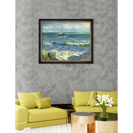 DECORARTS - The Sea at Les Saintes-Maries-de-la-Mer by Vincent Van Gogh. Giclee Print with Solid Wood Frame in Classical Style. Picture Size: 30x24 in, Framed Size: 33.25x27.25 in.