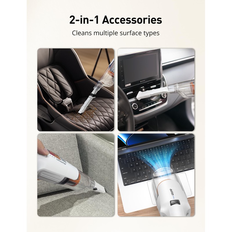 Aspiron Cordless Handheld Vacuum, 24KPA Powerful Car Vacuum, 2-Speed, 2