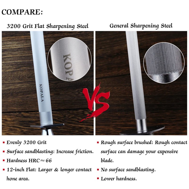 KOPALA Sharpening Steel Knife Sharpener Rod Flat 12 Inches Honing