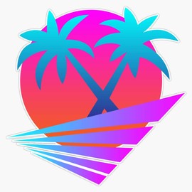 Retro 80'S Sunset Palms Bumper Sticker Window Vinyl Decal 5"