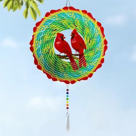 Cardinal Wind Spinner Crystal Tail, Artorama 10 inch 3D Stainless Steel Hanging Wind Spinner Metal Wind Catchers Kinetic Sculpture for Indoor,Outdoor Garden Decor,Yard Art