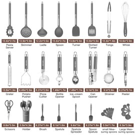 Kitchen Utensils Set-Silicone Cooking Utensils-32pcs Non-Stick Silicone Cooking Kitchen Utensils Spatula Set with Holder-Best Kitchen Cookware with Stainless Steel Handle (Grey)