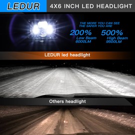 LEDUR 4x6 LED Headlights DOT Approved 4pcs With Turn Signal DRL Hi/Low Sealed Beam Rectangle H6545 Led Head Light with H4651 H4652 H4656 H4666 H6545 for Kenworth T800 W900 T600 Freightline