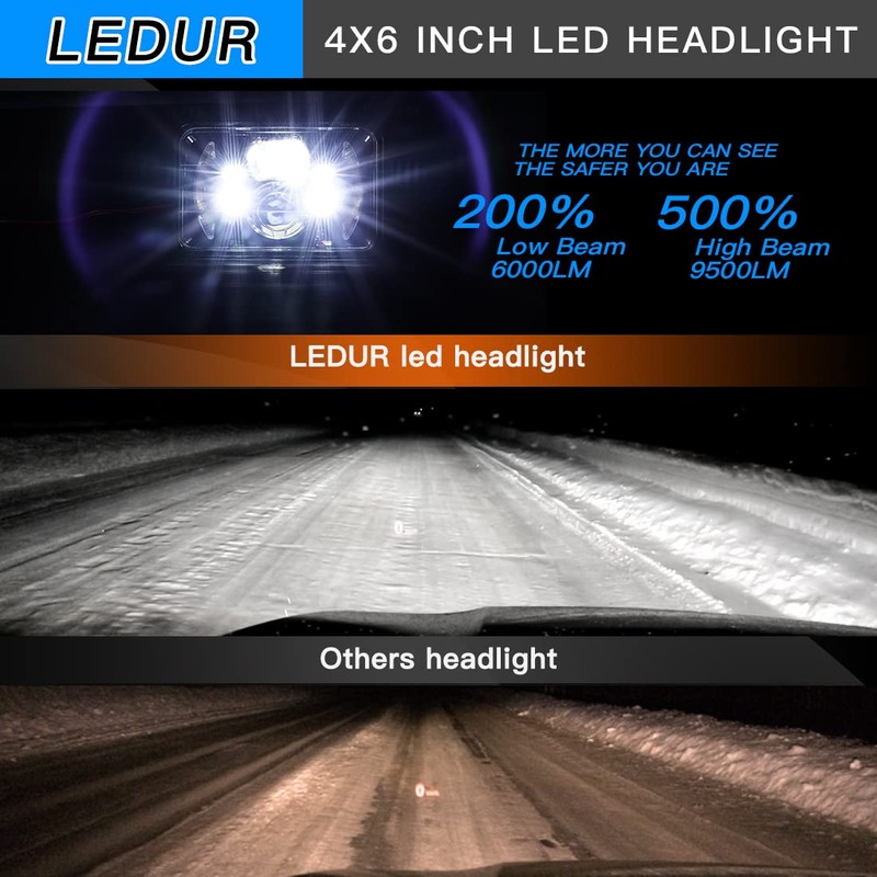 LEDUR 4x6 LED Headlights DOT Approved 4pcs With Turn Signal