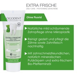 Logodent Natural Cosmetics Extra Fresh Daily Care Peppermint Toothpaste, with Organic Chamomile and Organic Peppermint Oil, for Healthy Gums, Vegan, 1 x 75 ml