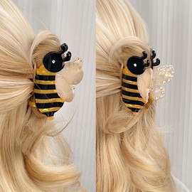 Bee Hair Clips Cartoon Animal Hair Claw Clips Cute Yellow Bee Hair Accessories Non Slip Strong Hold Small Acrylic Hair Clamps Summer Design Cute Hairpin Fashion Hair Styling Decorations for Women, 1Pc