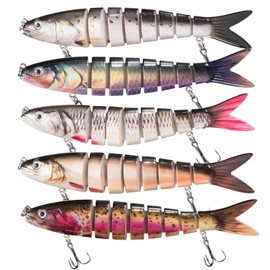 SANTUO 5pcs Multi Jointed Segmented Fishing Bait for Freshwater and Saltwater Slow Sinking Bait with Storage Box for Bass Trout Pike Walleye Salmon Crappie