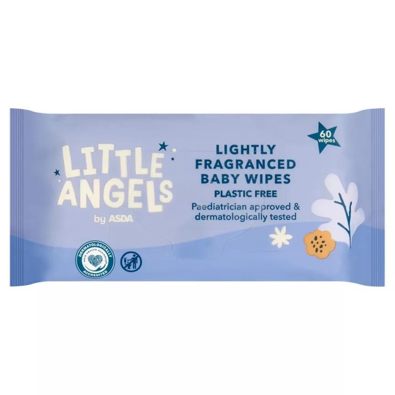 12x ASDA Little Angels Lightly Fragranced Plastic Free Wipes 60
