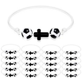 Seenelling 20 Pcs Sport Gifts Charm Bracelets Ball Bracelets Cross Bracelets Adjustable Inspirational Wristbands Sports Party Favors for Teen Adults Team Women Men Ball Party Decoration(Soccer)