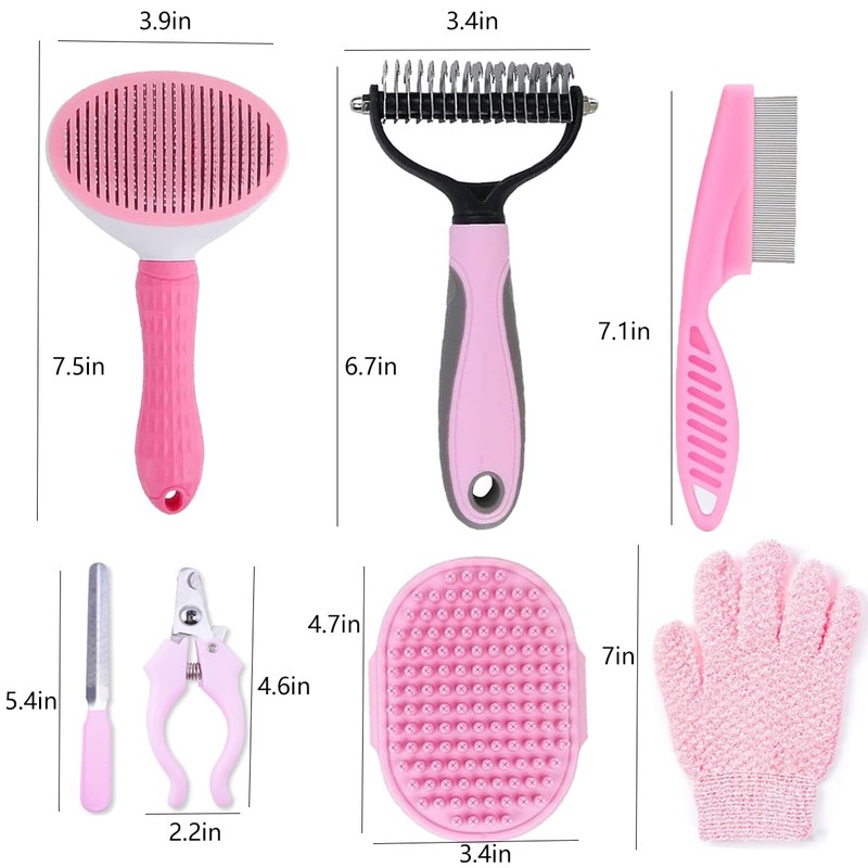 7 PCS Dog Brush Dog Grooming Kits,Dog Shedding Brush，Self-Cleaning Brush
