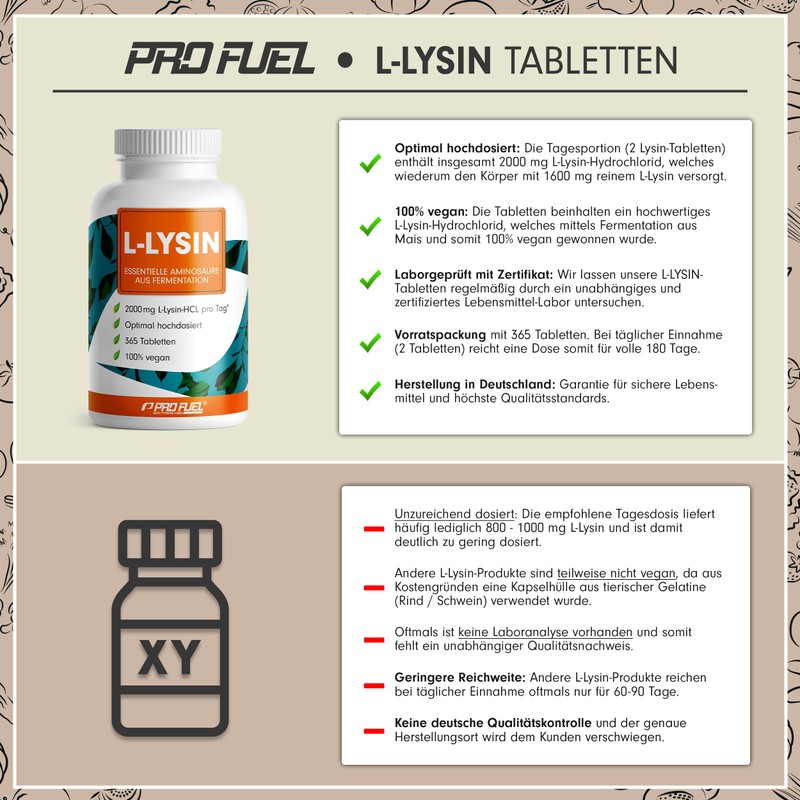 L-lysine tablets 365x - optimally high dose with 2000 mg