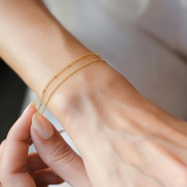 LEMKAY Gold Bracelets for Women 14K Gold Bracelets for Women Chain Bracelet for Womens Double-Layer Chain Design Layered Bracelet for Womens