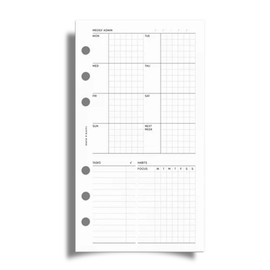 Cloth & Paper Weekly Admin Planner Inserts | Pocket Size 3.2 x 4.7 Inches | 6 Ring Punch | Monday Start | Minimalist Weekly Agenda Refill | Task List & Habit Tracker Planner Pages for Pocket Planners