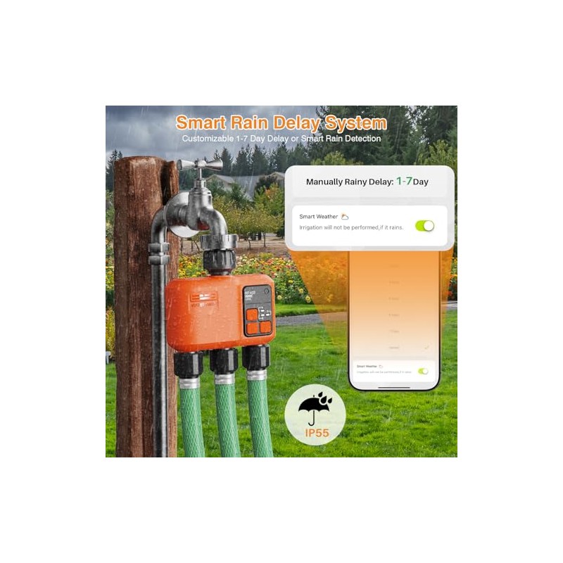 Smart WiFi Sprinkler Timer for Garden with 3 Zones Control