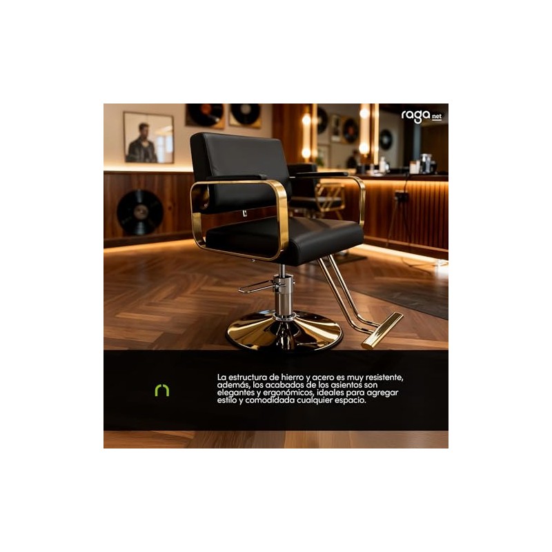 Raganet Silla Hidráulica Profesional Barbería Salón Belleza Base Metálica Redonda