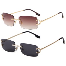 SDinm Small Narrow Rimless Sunglasses Fashion Frameless Rectangle Tinted Lens Eyewear 90s Glasses for Women Men