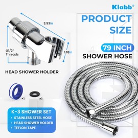 Klabb Adjustable Handheld Shower Head Holder and 79 Inch Hose,Premium ABS Bracket,360 Degree Rotatable Brass Ball and teflon tape,Easy to install,can connect with any standard hand shower thread