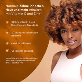 Vitamin C & Zinc - 120 Tablets - High Dose with 1000 mg Vitamin C + 20 mg Zinc - Laboratory Tested, Vegan & Optimally Bioavailable - Without Unnecessary Additives - Support of the Immune System - Nutravita
