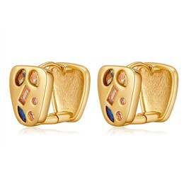 Dainty Chunky Colorful CZ 18K Gold Plated Hoop Earrings for Women Hypoallergenic Sensitive Ear Trendy Huggie Hoops Fashion Trendy Jewelry, Small, 18k Gold Plated, No Gemstone