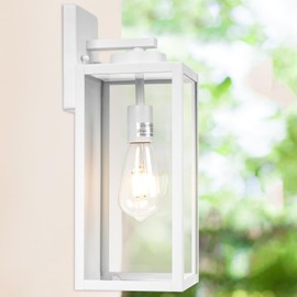 Yolsunes Outdoor Wall Light Fixture, Large 16" White Exterior Wall Lantern Waterproof, Farmhouse Porch Sconce Lighting with Glass, Modern Wall-Mounted Outside Lights for House, Garage, Patio Lamp