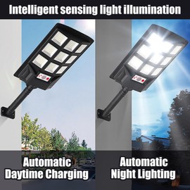 Voolex 4 Packs Solar Street Lights 220 Wide Angle Flood Lights, Total 13000LM Outdoor Dusk to Dawn Solar Light with Remote Control & Motion Sensor for Garden,Yard, Path, Parking Lot