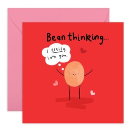 Playful Love Card - Bean Thinking of You – Punny Ideas for Anniversary or Valentine's Day - Gifts for Him, Her, Wife, Husband, Girlfriend, Boyfriend, Spouse, Partner, Couples - Comes with Stickers