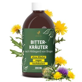 Vitactiv Bitter Herbs - Bitter Drops without Alcohol, 200 ml (117 Days) - Exquisite Herbs Plus Choline, Zinc - Bitter Drops According to Hildegard von Bingen - No Artificial Additives, Sugar-Free, Vegan