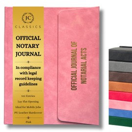 JC Classics Notary Journal Log Book Hardcover with Privacy Guard - Notary Log with 522 Notarial Record Entries - Compliant Notary Book for Notaries for All States Except HI (Pink)
