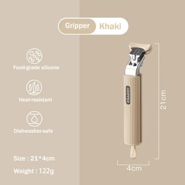 Hot Plate Gripper,Stainless Steel Bowl Clips, Anti-Scalding Gripper Clips Tongs Dish Clamp Holder for Moving Hot Plate or Bowls（Khaki)