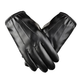 Men's Leather Gloves Touch The Screen Prevent Wind During Driving and Cycling (Black, XL)