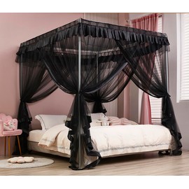 Mengersi Canopy Bed Curtains Bed Canopy Royal Luxurious Cozy Drapes Netting- Elegant Bed Sheer Bedroom Decoration Accessories for Adults,Black,California King