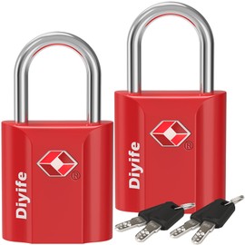TSA Luggage Locks with Keys, [2 Pack] Diyife Security Suitcase Padlocks with Keys Heavy Duty Zinc Alloy Travel Lock Small Suitcase Locks with 4 Keys for Luggage Travel Suitcase Bag Case (Red)