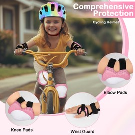 MHJY Kids Bike Helmet Toddler Helmet Knee and Elbow Pads Wrist Guard for Children Adjustable Protective Gear Set with DIY Stickers Girls Boys Age 3-8 for Cycling, Roller Skates, Scooter, Skateboard