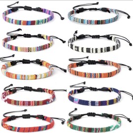 Wagoodter Adjustable Woven Stretch Bracelet Unisex Braided Anklet Bracelet Beach Colorful Thin Rope, Cotton