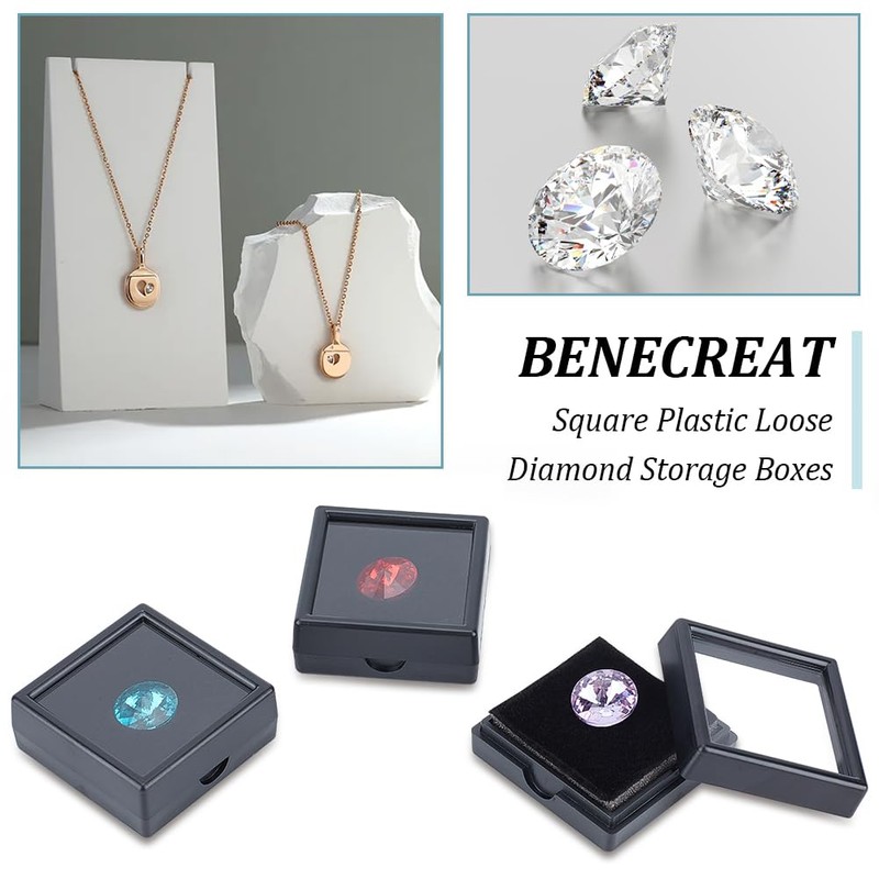BENECREAT 48 Pack Gemstone Display Box, Plastic Diamond Display Case,