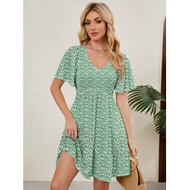 UEAL Spring Dresses for Women 2025 Cute Summer Beach Wedding Guest Sun Dresses for Women X-Large Green Floral B