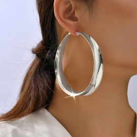 Chunky Silver Hoop Earrings for Women Trendy Big Hoop Earrings for Women Silver Statement Earrings Large Hoops Chunky Silver Earrings Bold Thick Chunky Silver Jewelry
