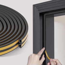 32.8 Ft Weather Stripping Door Seal Strip,Self Adhesive Door Soundproofing D Shaped Weatherstripping for Door Frame/Window,Black,3/8" W × 1/4" T