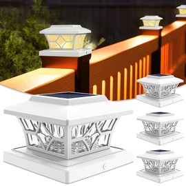 VOLISUN Solar Post Cap Lights Outdoor, Solar Powered Fence Cap Lights for 4x4 Vinyl/Wood, White Waterproof Solar Deck Post Light 4Pack Cool/Warm for Garden Patio Porch