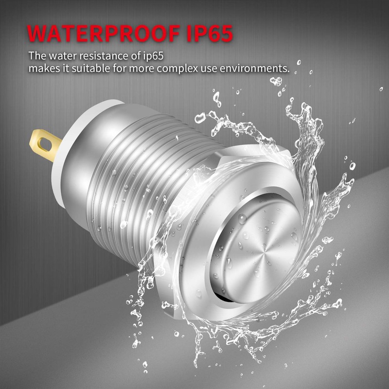 DaierTek 6pcs 12mm Momentary Push Button Switch 12V Waterproof Power