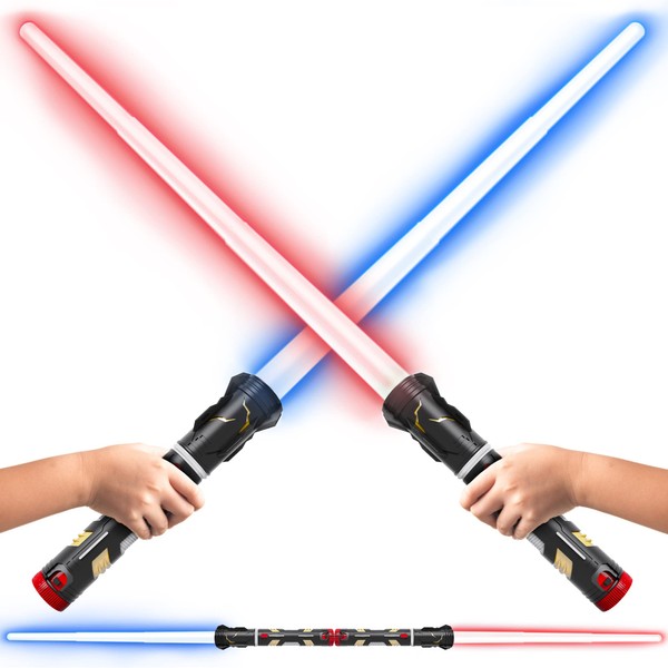 USA Toyz Starfire Galaxy Light Up Saber for Kids or Adults - 2-in-1 LED Dual Light Swords Set with FX Sound, 3 Color Changing LEDs, Retractable, Expandable Light Saber Double-Sided Sword Toy