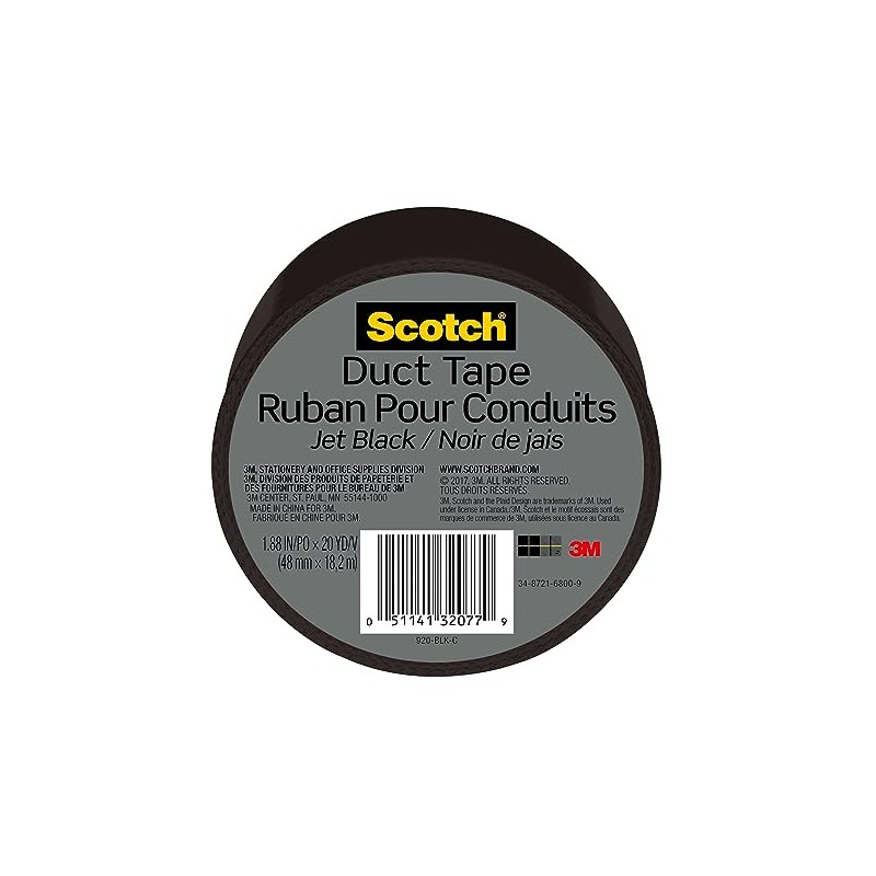 Scotch Duct Tape, 1.88 in x 20 yd, Jet Black,