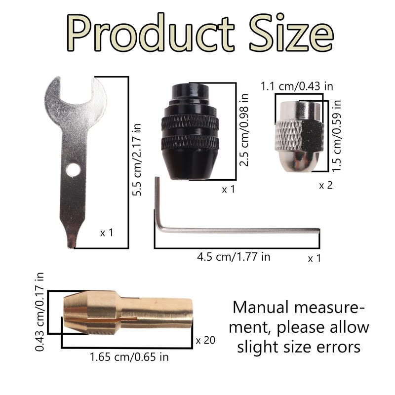 Drill Chuck Collet Set, 25 Pcs Collet, Keyless Drill Chuck