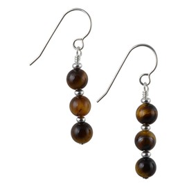 Tiger's Eye Gemstone & Sterling Silver Hook Drop Earrings with Gift Box