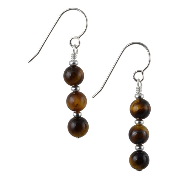 Tiger's Eye Gemstone & Sterling Silver Hook Drop Earrings with